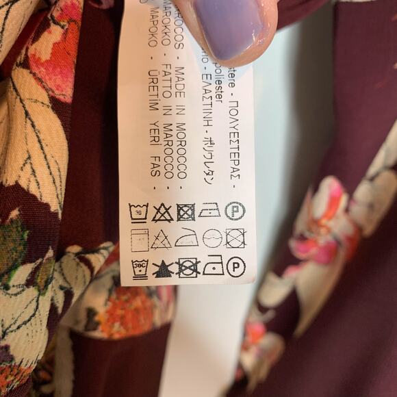 ZARA floral jumpsuit long sleeve faux wrap pockets straight leg boho 70s 2408 - Picture 8 of 12